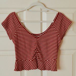 American Eagle Red and White Striped Cropped Top